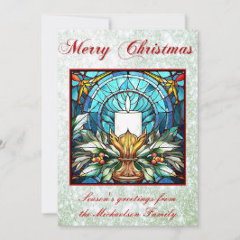 Tarjeta Festiva Navidades de vidrio templado Candle Holly Green Pu