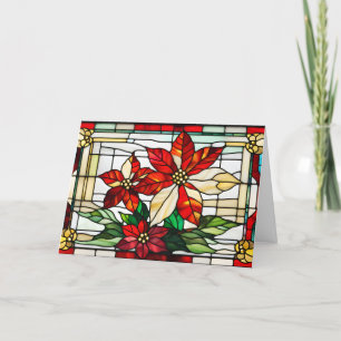 Tarjeta Festiva Navidades de vidrio templado Flores de Poinsettia