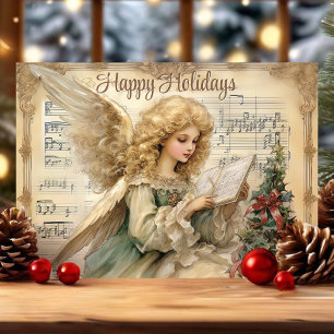 Tarjeta Festiva Navidades de Vintage Angel Music Notes
