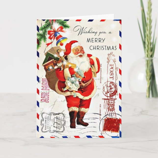 Tarjeta Festiva Navidades de Vintage Cute Santa Claus (Anverso)