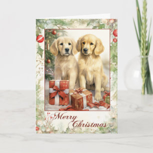 Tarjeta Festiva Navidades de Vintage Golden Retriever