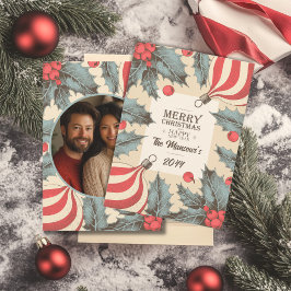 Tarjeta Festiva Navidades de Vintage Holly