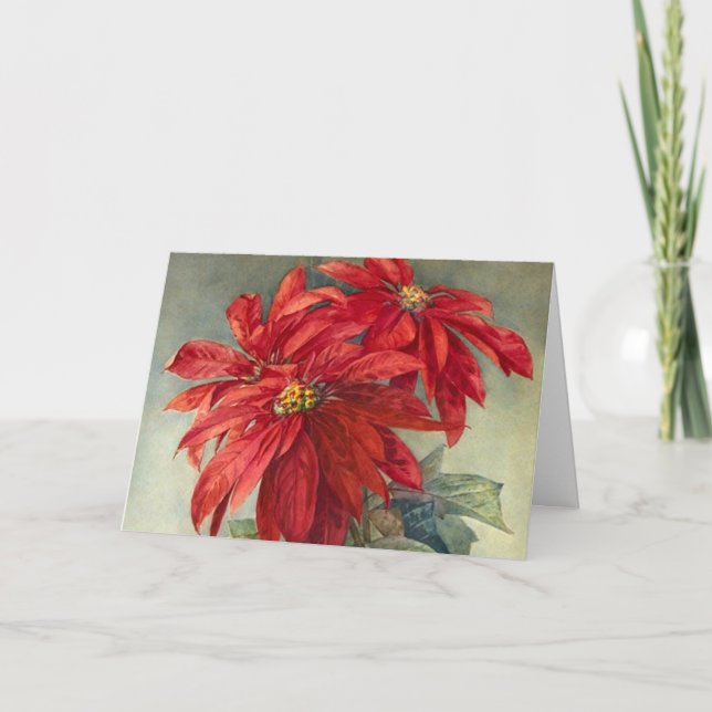 Tarjeta Festiva Navidades de Vintage Poinsettia (Anverso)