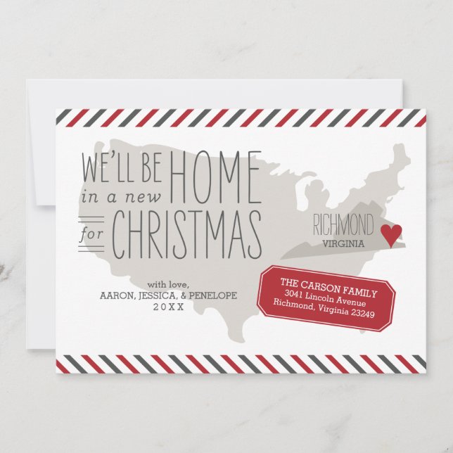 Tarjeta Festiva Navidades de Virginia mudándose de vacaciones en l (Anverso)