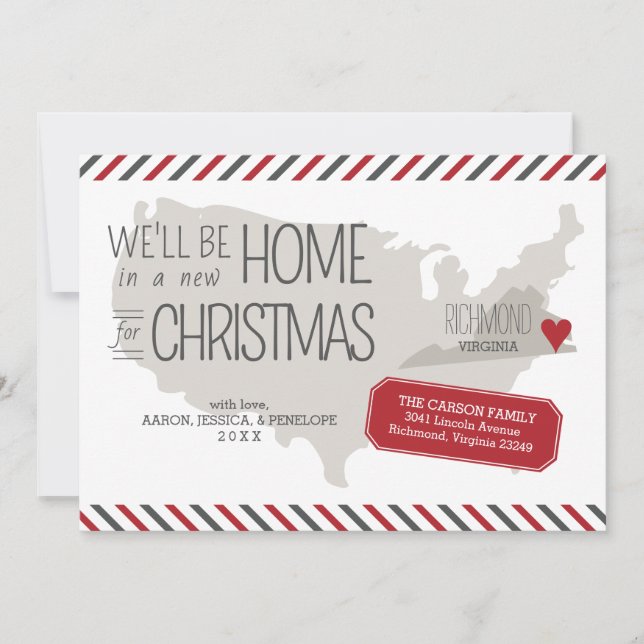 Tarjeta Festiva Navidades de Virginia mudándose de vacaciones en l (Anverso)