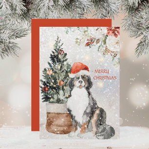 Tarjeta Festiva Navidades de Watercolor Bernese Mountain Dog