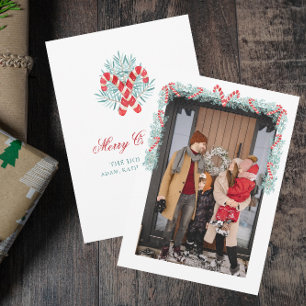 Tarjeta Festiva Navidades de Watercolor Candy Cane Garland