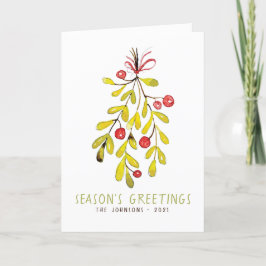 Tarjeta Festiva Navidades de Watercolor Foliage Botanical Holly Be