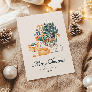 Tarjeta Festiva Navidades de Watercolor Fox resalta no foto