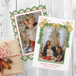 Tarjeta Festiva Navidades de Watercolor Golden Angels Garland Foto
