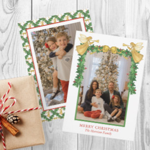 Tarjeta Festiva Navidades de Watercolor Golden Angels Garland Foto