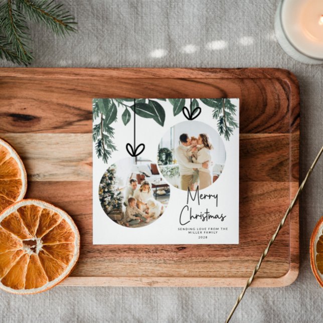 Tarjeta Festiva Navidades de Watercolor Greenery Square Foto (Subido por el creador)