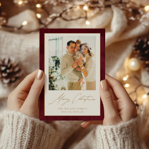 Tarjeta Festiva Navidades de Watercolor Merlot Red 3 Photos