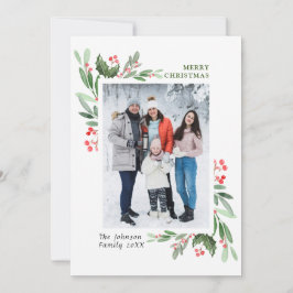 Tarjeta Festiva Navidades de Watercolor Mistletoe Holly Berry