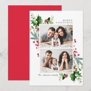 Tarjeta Festiva Navidades de Watercolor Mistletoe Holly Berry
