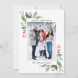 Tarjeta Festiva Navidades de Watercolor Mistletoe Holly Berry