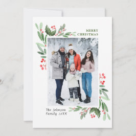 Tarjeta Festiva Navidades de Watercolor Mistletoe Holly Berry