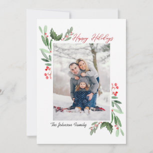 Tarjeta Festiva Navidades de Watercolor Mistletoe Holly Berry