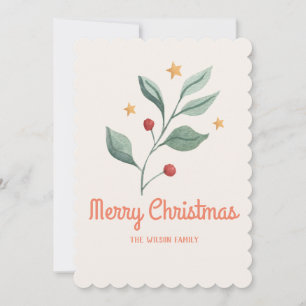 Tarjeta Festiva Navidades de Watercolor Mistletoe Star