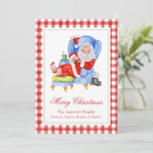 Navidades de Watercolor Sleeping Santa Gingham