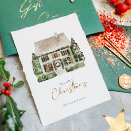 Tarjeta Festiva Navidades de Watercolor Winter House