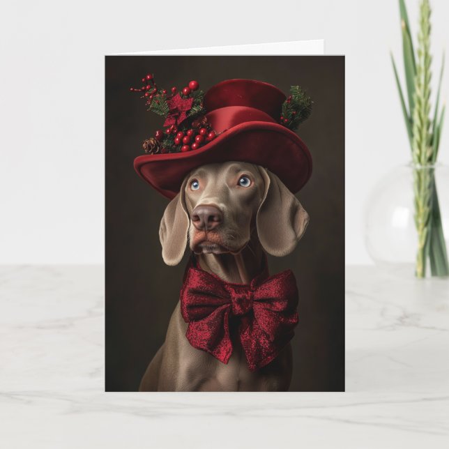 Tarjeta Festiva Navidades de Weimaraner en Victoria (Anverso)
