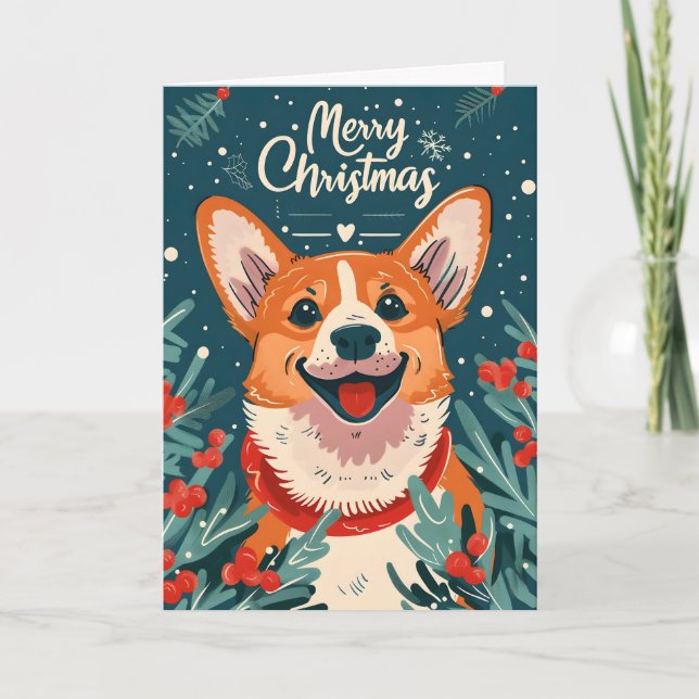 Tarjeta Festiva Navidades de Welsh Corgi (Anverso)