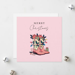 Tarjeta Festiva Navidades de Western Boots, chica de vaca rosa mod