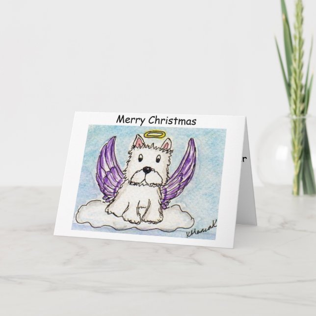 Tarjeta Festiva Navidades de Westie Angel hija de una amiga (Anverso)