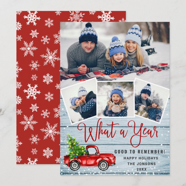 Tarjeta Festiva Navidades de What a Year 2021 Red Farm Truck 4 Fot (Anverso / Reverso)