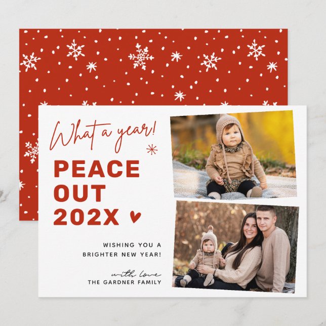 Tarjeta Festiva Navidades de What A Year Peace Out 2024 2 Foto (Anverso / Reverso)