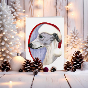 Tarjeta Festiva Navidades de Whippet Blue & White Santa