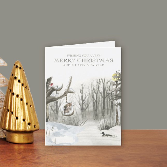 Tarjeta Festiva Navidades de Winowy Woodland (Traditional Christmas and New Year Card Buy professionally printed or as printable digital download.)