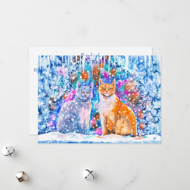 Tarjeta Festiva Navidades de Winter Cats (Anverso/Reverso In Situ)
