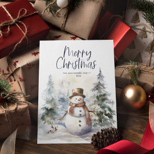Tarjeta Festiva Navidades de Winter Scene Snowman