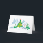 Tarjeta Festiva Navidades de Winter Serene<br><div class="desc">Nieve de invierno con cabras lecheras paradas en primer plano entre los árboles - una que está decorada para Navidades</div>