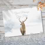Tarjeta Festiva Navidades de Winter Stag Holidays Elegant Script<br><div class="desc">Personaliza tu mensaje en esta tarjeta de vacaciones de moda con un ciervo en un fondo de bosque de invierno. Diseñado por Thisisnotme©</div>