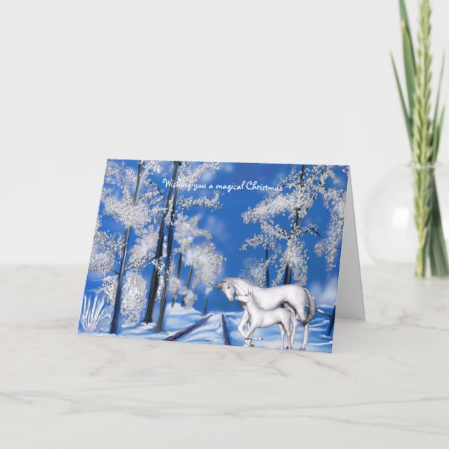 Tarjeta Festiva Navidades de Winter Unicornios (Anverso)