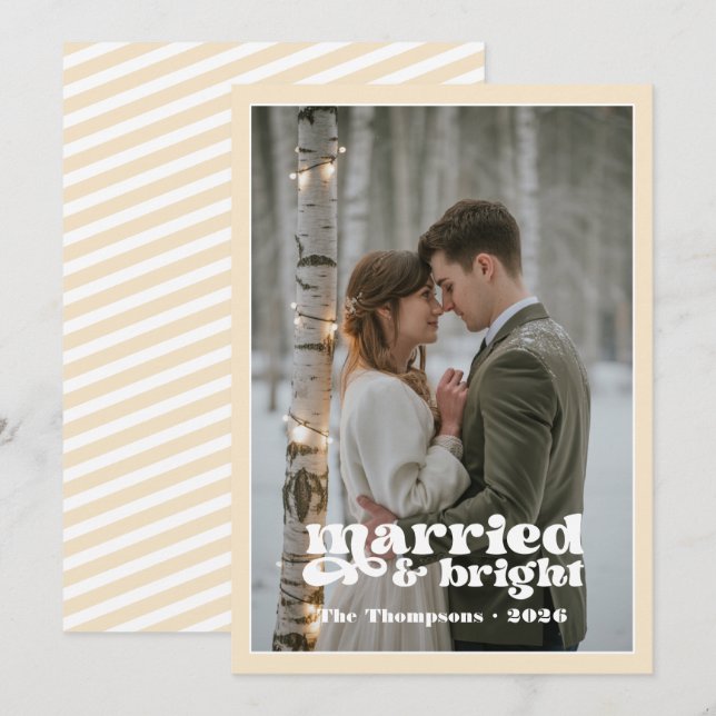 Tarjeta Festiva Navidades de Winter White & Champagne Newlyweds (Anverso / Reverso)