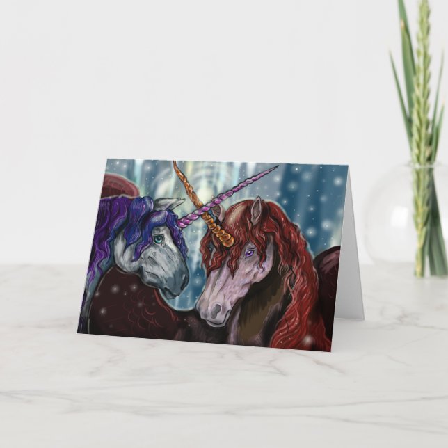Tarjeta Festiva Navidades de Winter Wildberry Unicorns (Anverso)