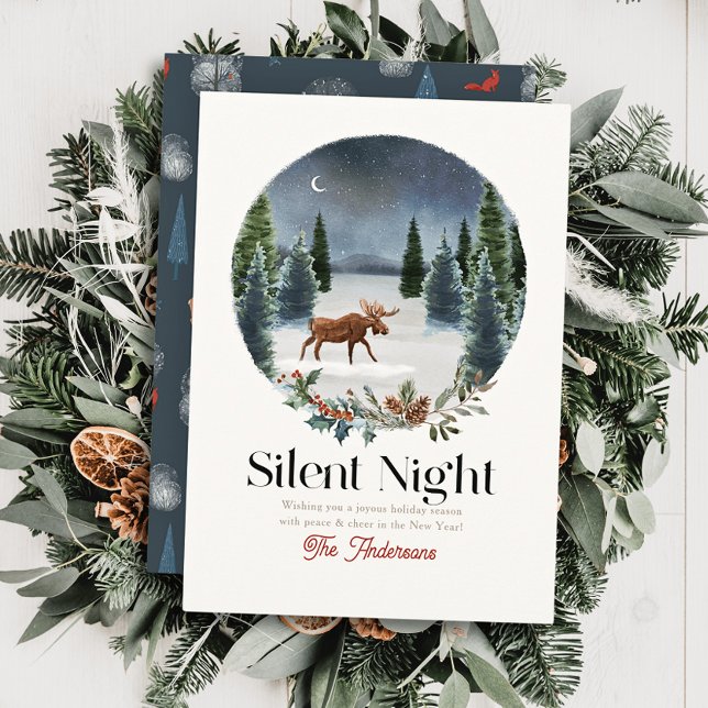 Tarjeta Festiva Navidades de Winterscape Moose de la Noche Silenci (Subido por el creador)