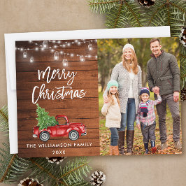 Tarjeta Festiva Navidades de Wood Brush Script Truck Jar Luces
