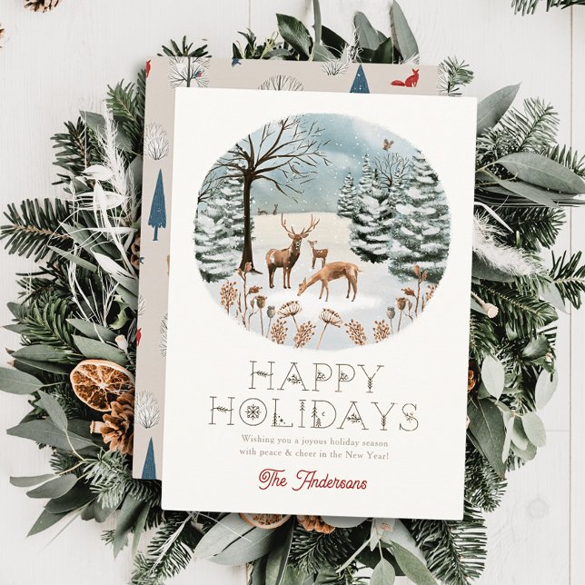 Tarjeta Festiva Navidades de Woodland Animals Deer Winterscape (Subido por el creador)
