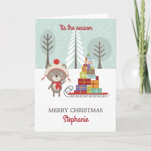 Tarjeta Festiva Navidades de Woodland Bear (Anverso)