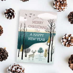 Tarjeta Festiva Navidades de Woodland y Año Nuevo   Bosque de invi