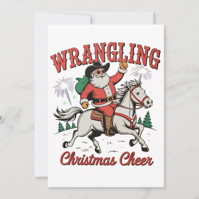 Tarjeta Festiva Navidades de Wrangling animan a Cowboy Santa Count (Anverso)