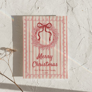 Tarjeta Festiva Navidades de Wreath Bow Rojo Rosa no fotografiados