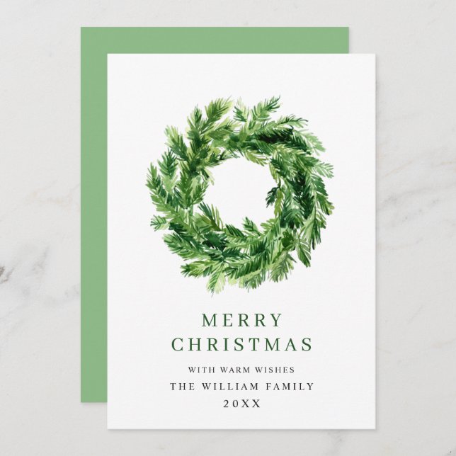 Tarjeta Festiva Navidades de Wreath de Rama de Pino Festible (Anverso / Reverso)