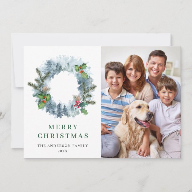 Tarjeta Festiva Navidades de Wreath del paisaje Saludo FOTOGRÁFICO (Anverso)