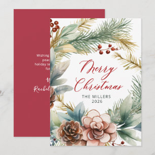 Tarjeta Festiva Navidades de Wreath elegantes guion Greenery